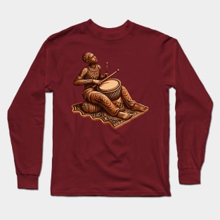 Afrocentric Man Wooden Carving Drums Long Sleeve T-Shirt